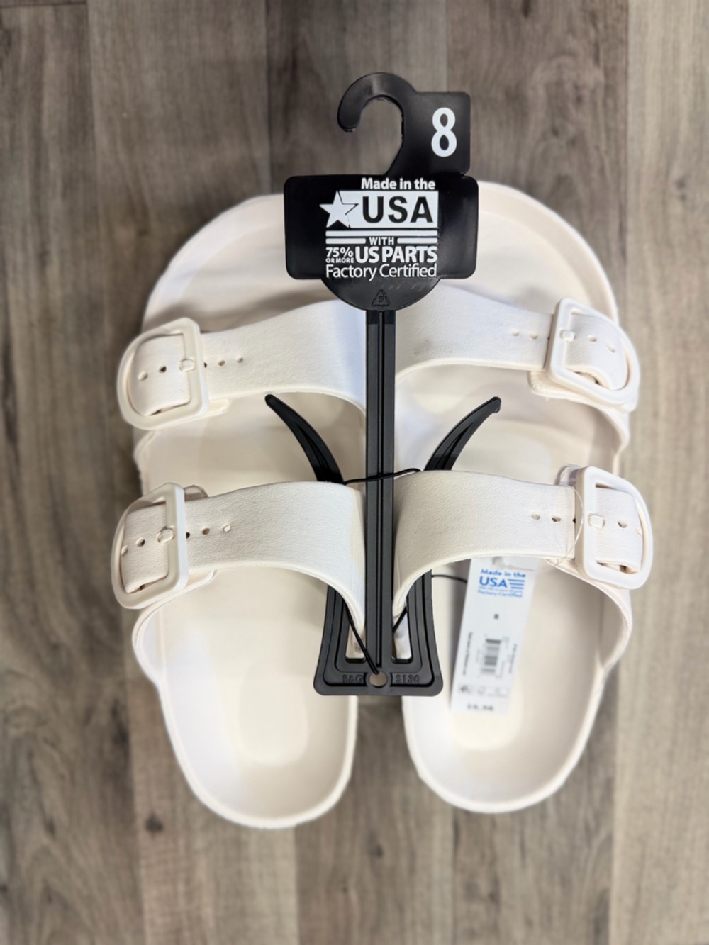 Womens White Double Buckle Slide Sandals Size 8 Made in USA NEW